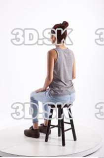 Sitting photo references of Molly blue jeans womna singlet 0002